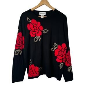 Alfred Dunner Women's Park Place Floral Jacquard Long Sleeve Sweater Size Large